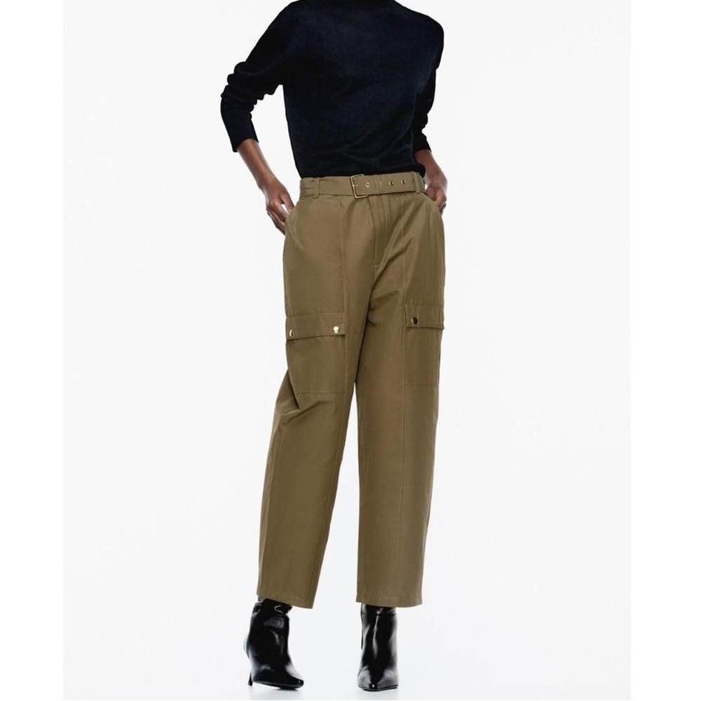 Zara Olive High-Waist Cargo Trousers with Belt
